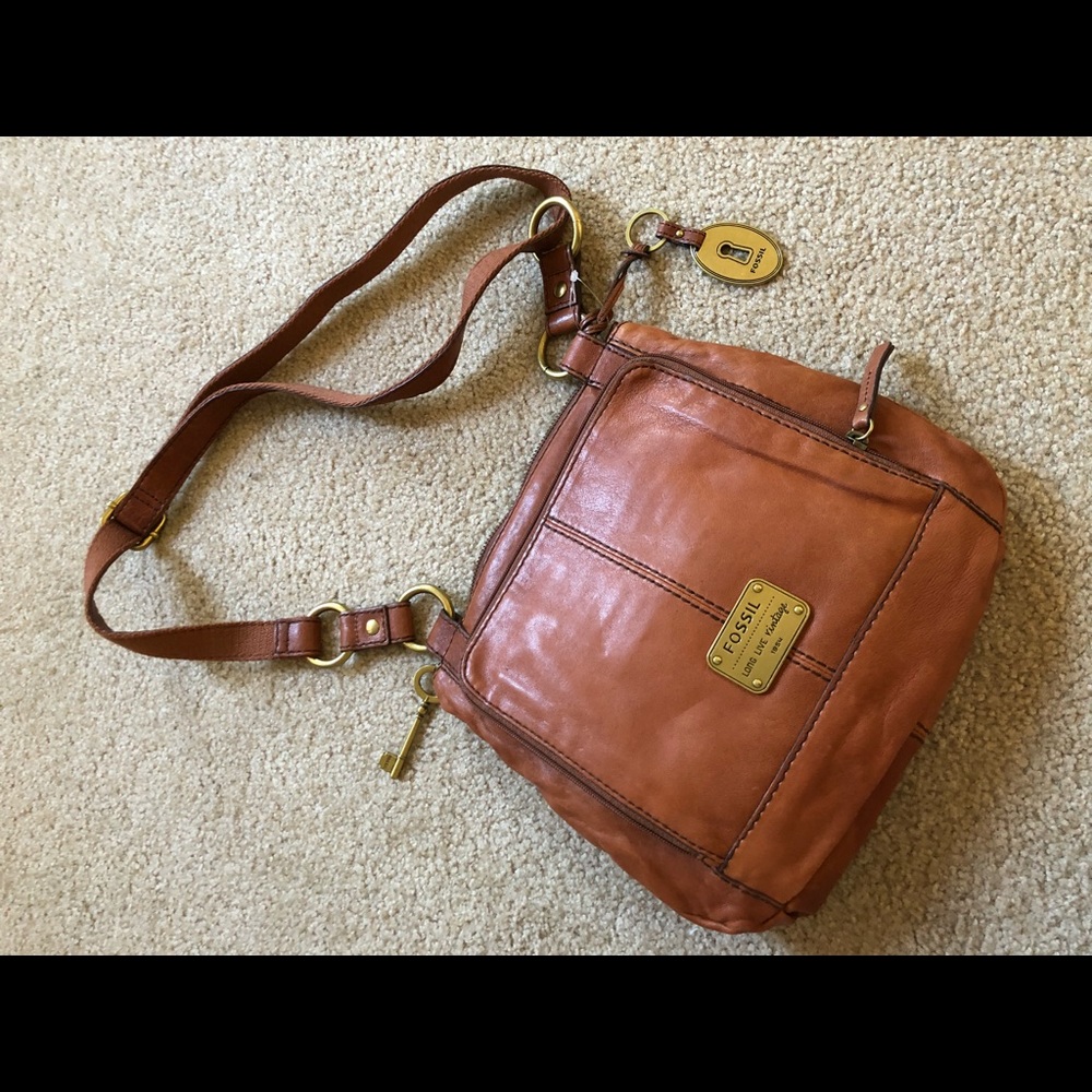 New Fossil Brown Leather Crossbody Bag
